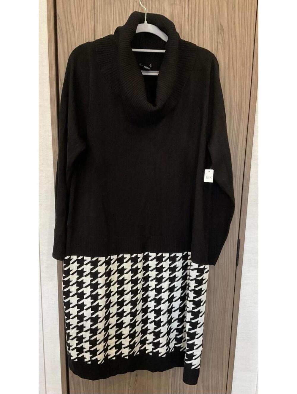 NWT New Directions Womens Long Sleeve Black & White Turtle Neck Sweater Dress 1X